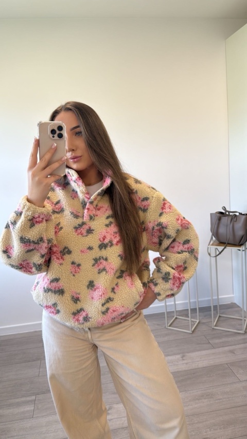 Bluza polar beżowa w kwiaty NOLIA
