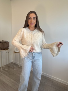 Sweter na Guziki z Rozkloszowanymi Rękawkami