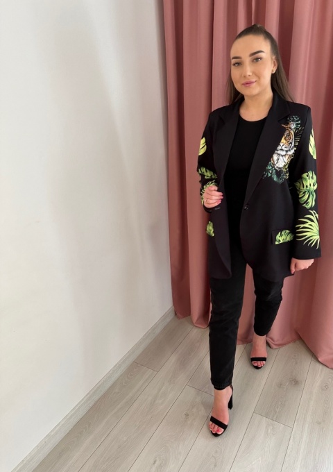 Czarna Marynarka z Zwierzęcym Nadrukiem