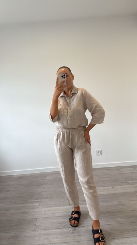 Komplet Lniany Beżowy