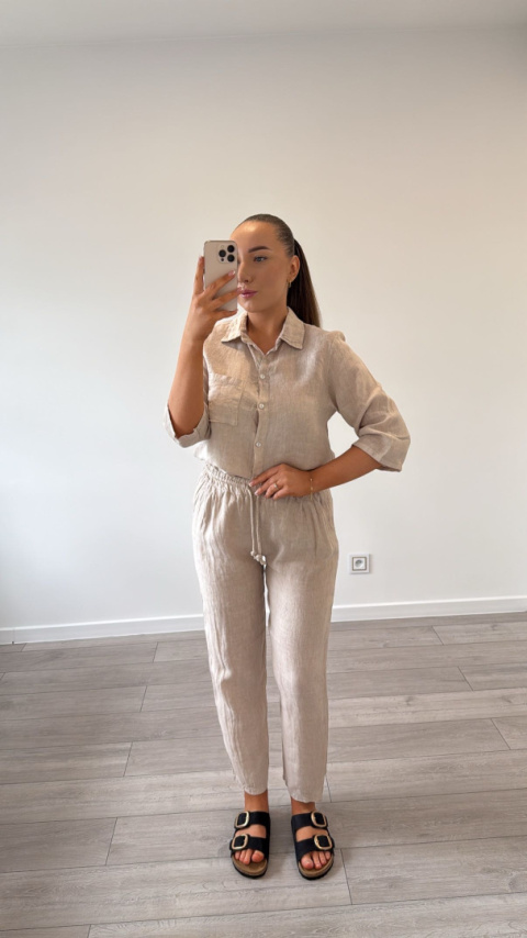 Komplet Lniany Beżowy