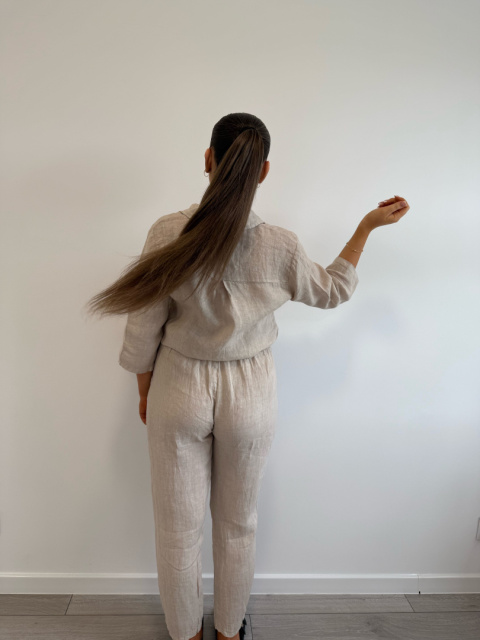 Komplet Lniany Beżowy