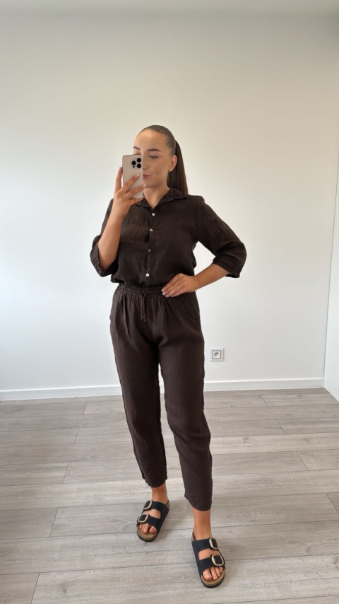 Komplet Lniany Czekoladowy