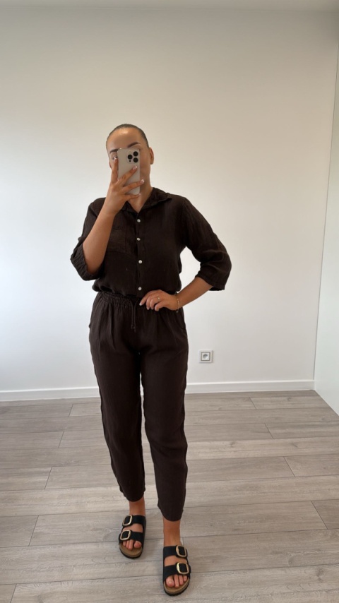 Komplet Lniany Czekoladowy