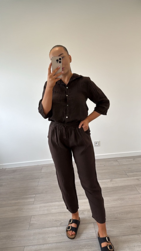 Komplet Lniany Czekoladowy