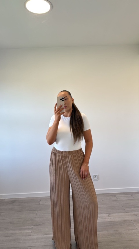 Spodnie Plisy Karmelowe