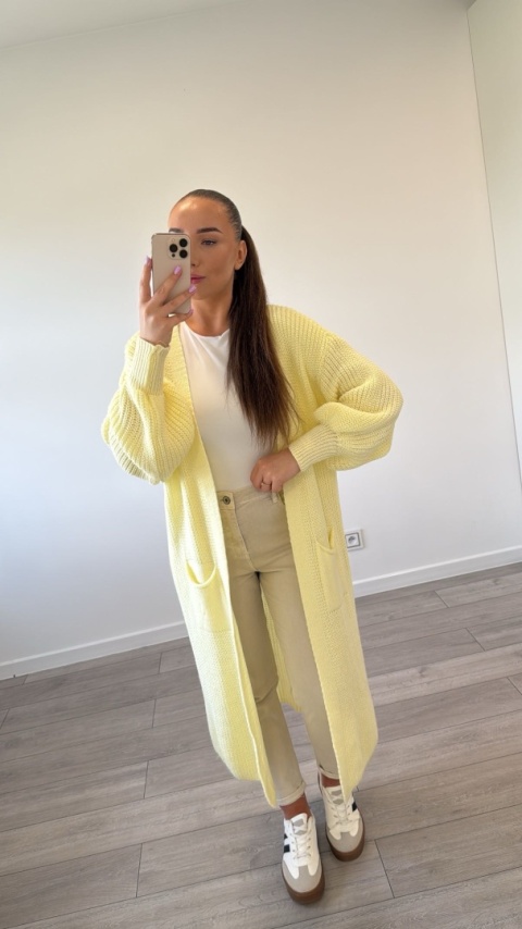 Kardigan Długi Masełkowy Żółty