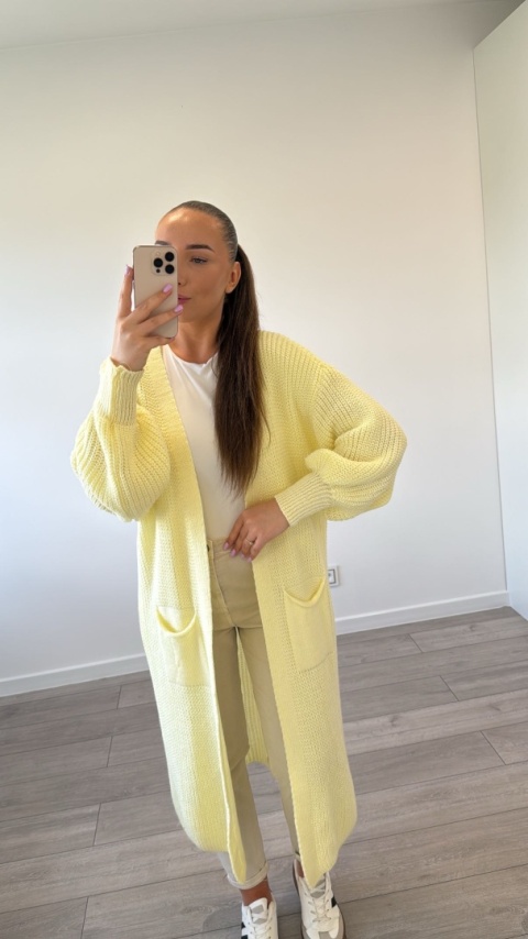 Kardigan Długi Masełkowy Żółty