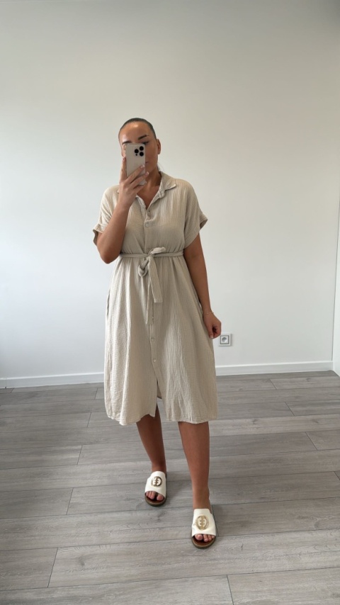 Sukienka Szmizjerka Muślinowa Beżowa