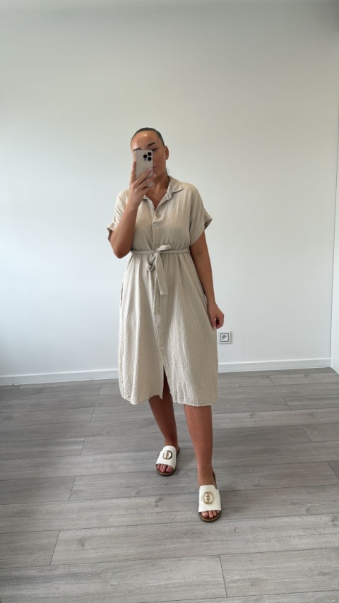 Sukienka Szmizjerka Muślinowa Beżowa