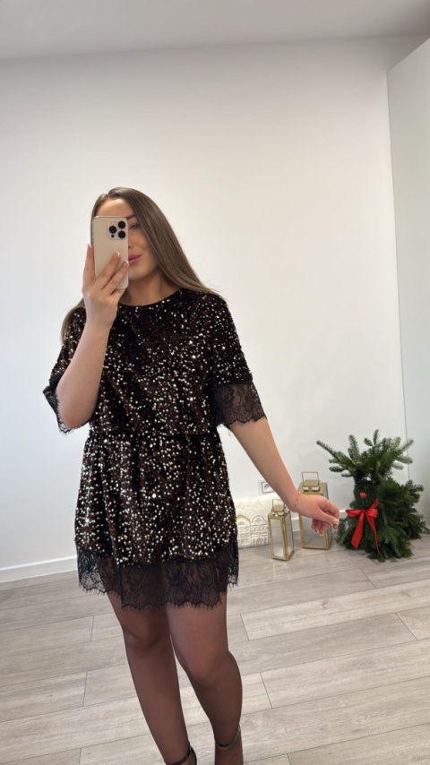 Sukienka w Cekiny Brązowa Keila