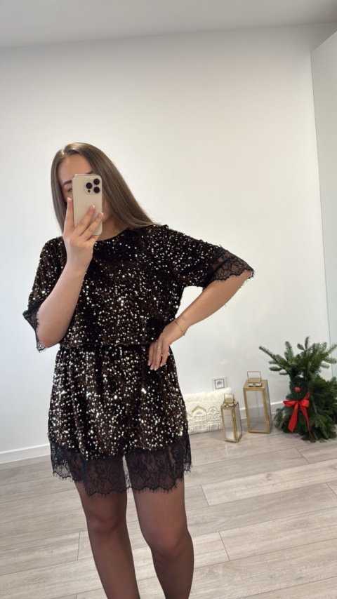 Sukienka w Cekiny Brązowa Keila