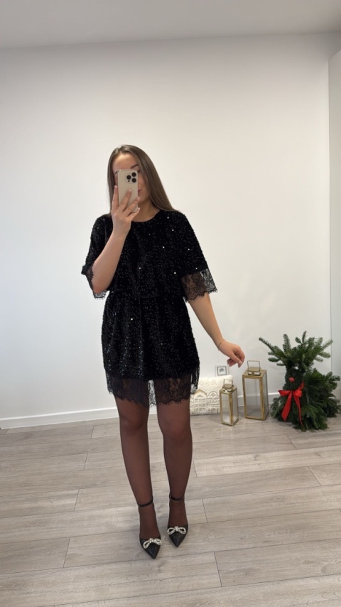 Sukienka w Cekiny Czarna Keila